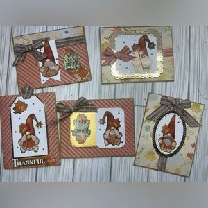 Set of 5 Gnome Fall cards